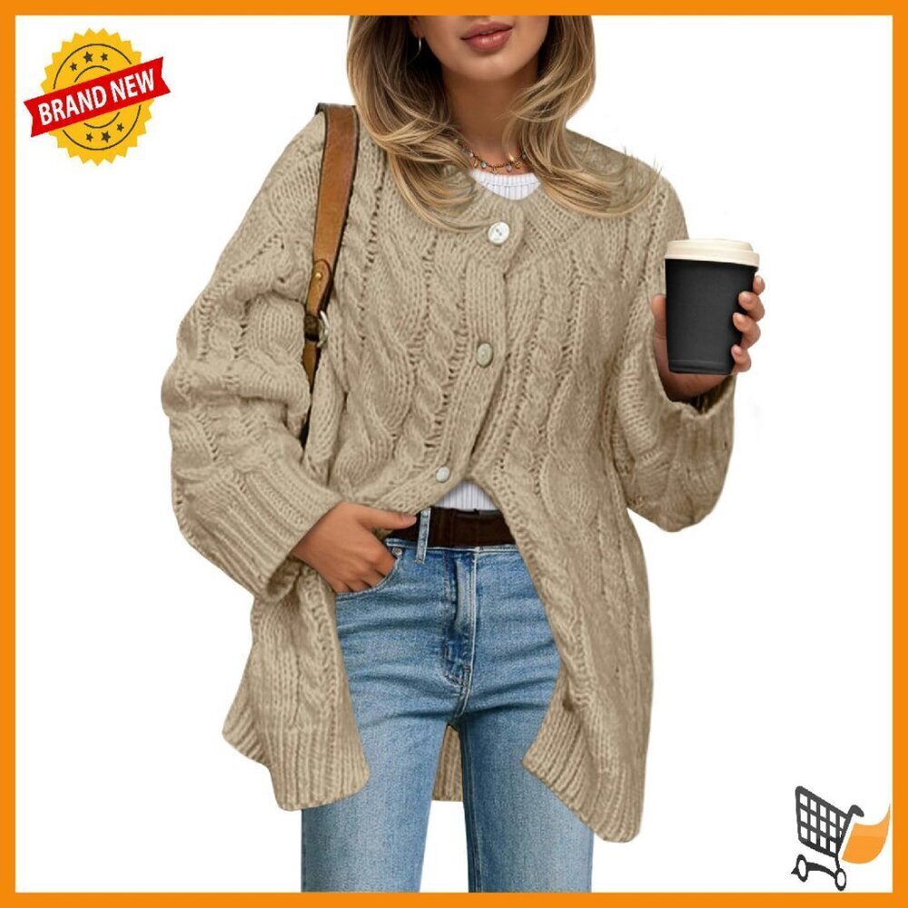 Chunky Cable Knit Cardigan Sweater Dress Oversized Fit Button Up